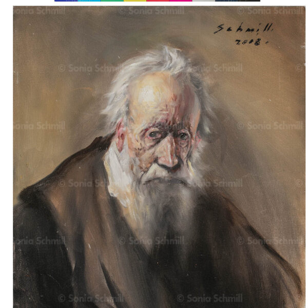 A painting of an old man with white beard.