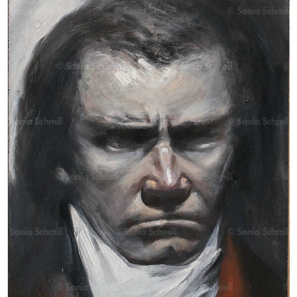 A painting of a man with long hair and a beard.