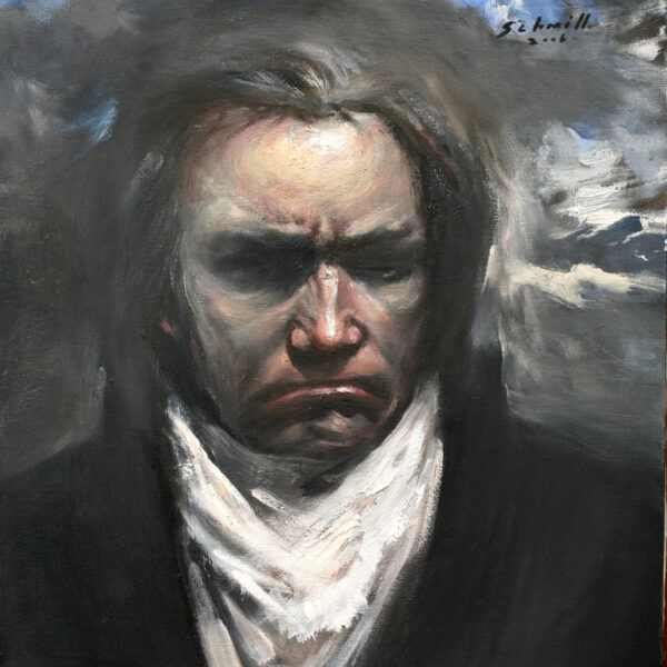 A painting of a man with long hair and beard.