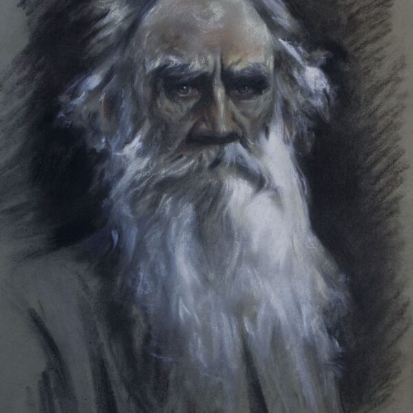 A painting of an old man with long white beard.