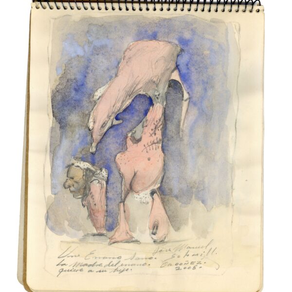 A painting of a naked man in the water.