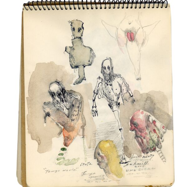 A drawing of various human figures and an image of a person.