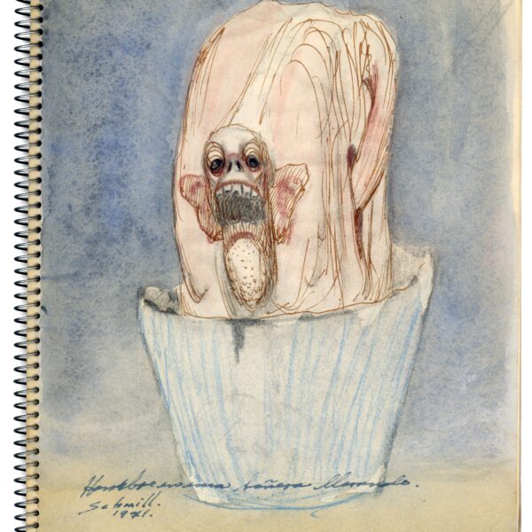 A drawing of a monkey in a cup