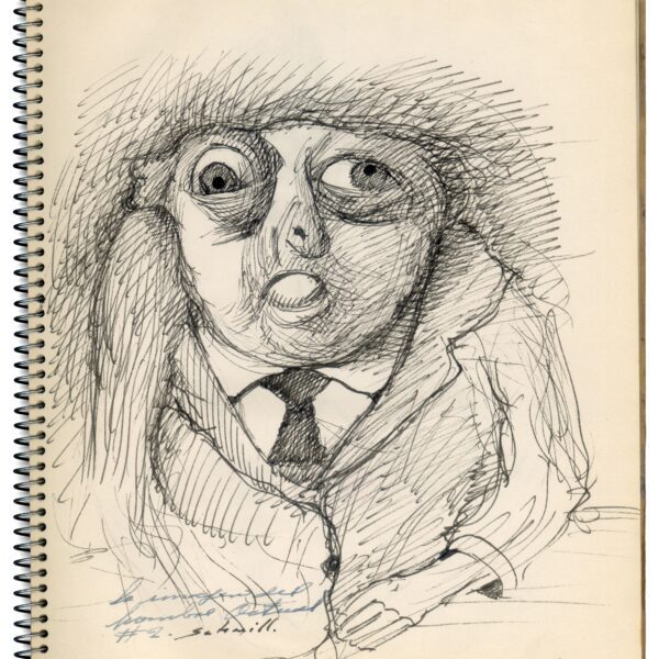 A drawing of a person wearing a suit and tie